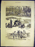 Original Old Antique Print Volunteers Aldershot Troops Sketches 1883 Victorian