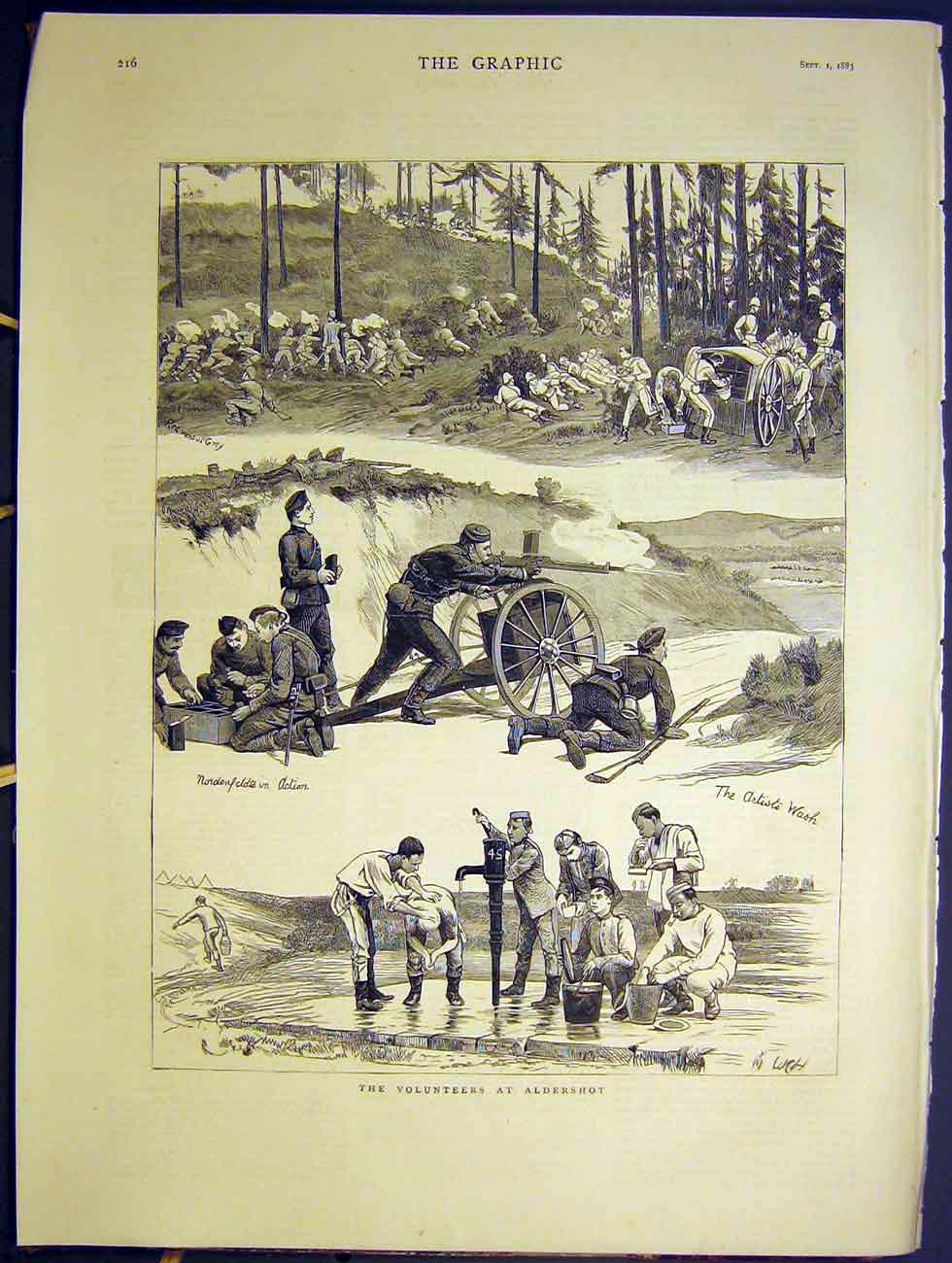 Original Old Antique Print Volunteers Aldershot Troops Sketches 1883 Victorian