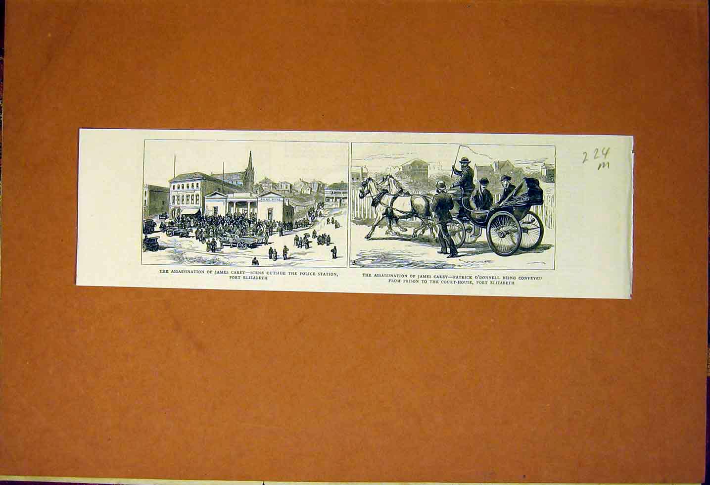 Original Old Antique Print Carey Police Station O'Donnell Court House 1883 19th
