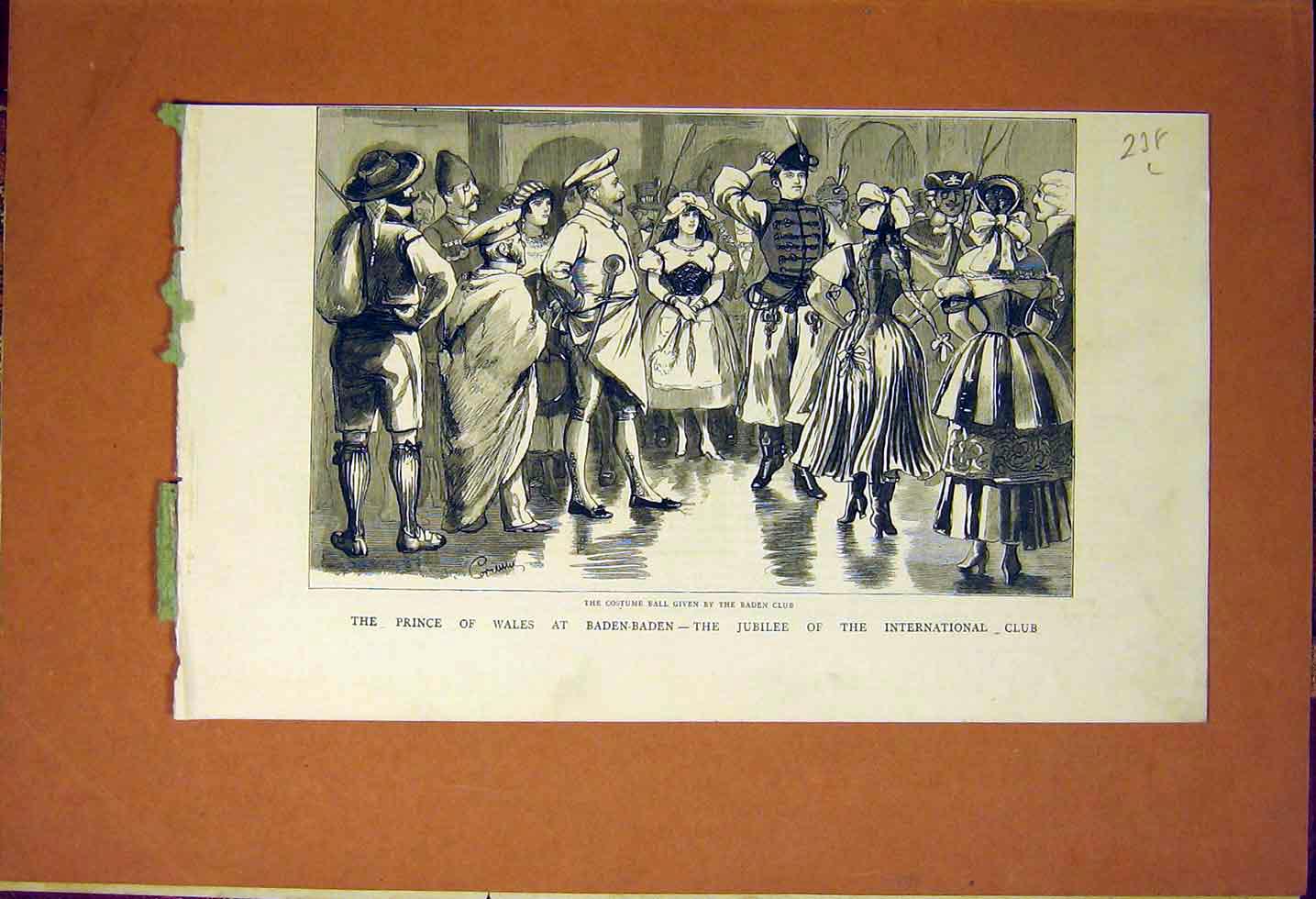 Original Old Antique Print Prince Wales Baden-Baden Jubilee Costume Ball 1883