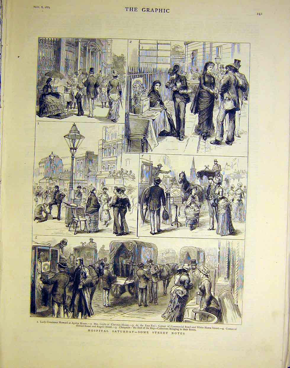 Old Antique Print Hospital Saturday Street Sketches Apsley Clarence 1883 19th