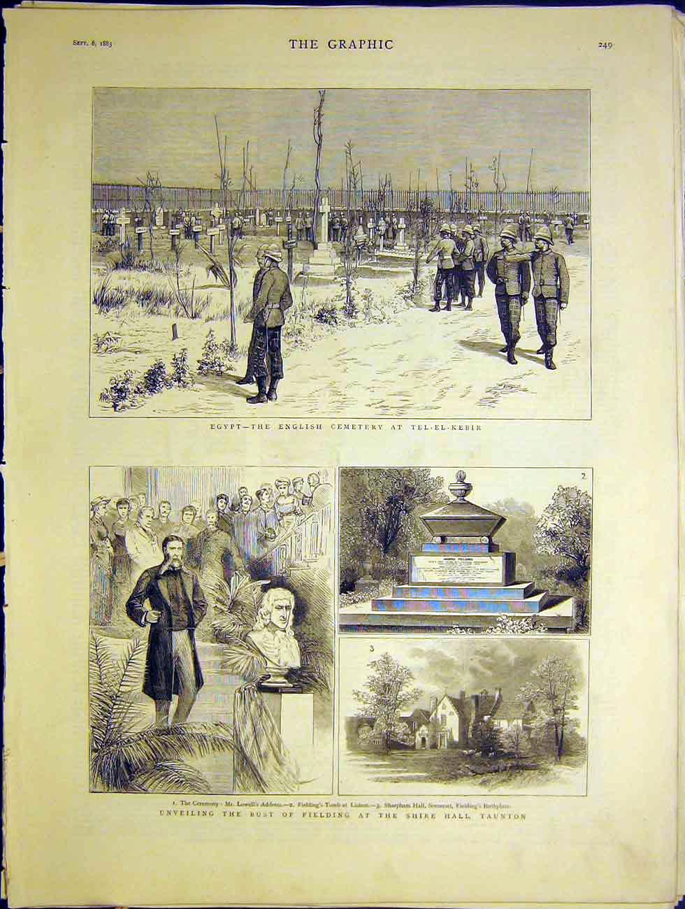 Original Old Antique Print Egypt English Cemetery Tel-El-Kebir Fielding Taunton
