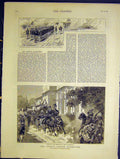 Original Old Antique Print German Autumn Manoeuvres Emperor Merseburg 1883 19th