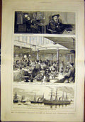 Original Old Antique Print Gladstone Cruise Pembroke Castle Royal Banquet 1883