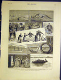 Original Old Antique Print Indian Troopship Life Suez Canal Said Malta 1883 19th