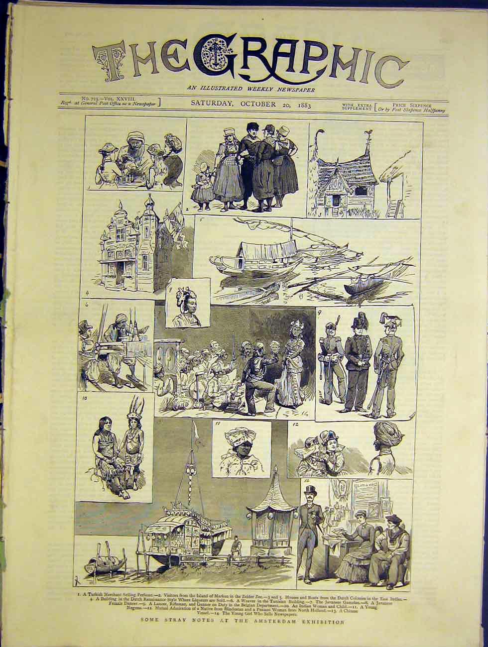 Original Old Antique Print Sketches Amsterdam Exhibition Holland Zuider Zee 1883