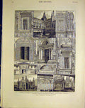 Original Old Antique Print Certosa Pavia Window Fa∆?Ade Cloister 1883 Victorian