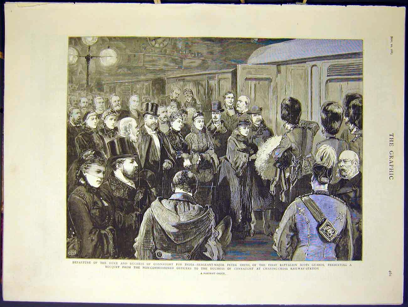 Original Old Antique Print Duke Connaught India Charing Cross Station 1883 19th