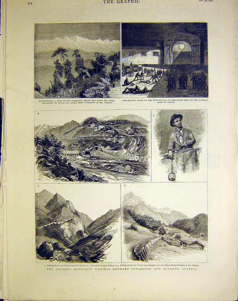 Original Old Antique Print Arlberg Mountain Railway Innsbruck Blundenz Austria