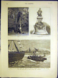 Original Old Antique Print North Africa Artist Dore Dumas Statue Lorne 1883 19th