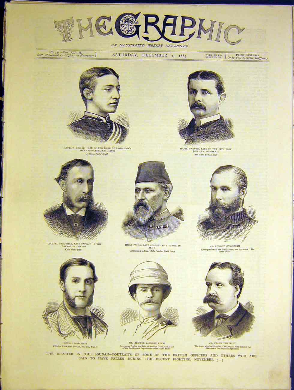 Original Old Antique Print Portrait Soudan British Officers 1883 19th
