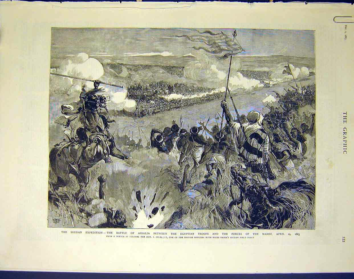 Original Old Antique Print Soudan Expedition Battle Rebellion Hicks Pasha 1883