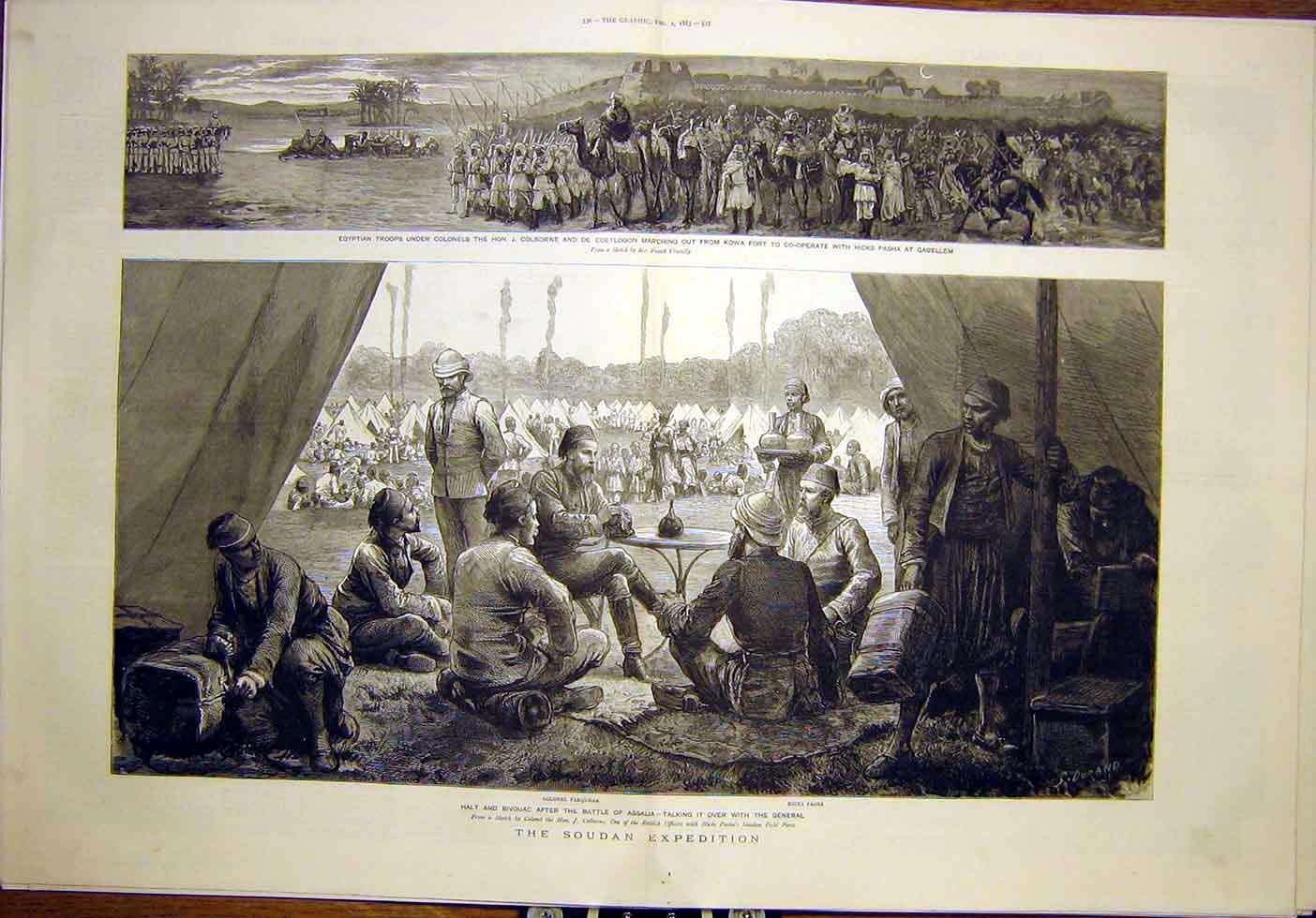 Old Antique Print Soudan Expedition Battle Assalia Egyptian Troops 1883 19th
