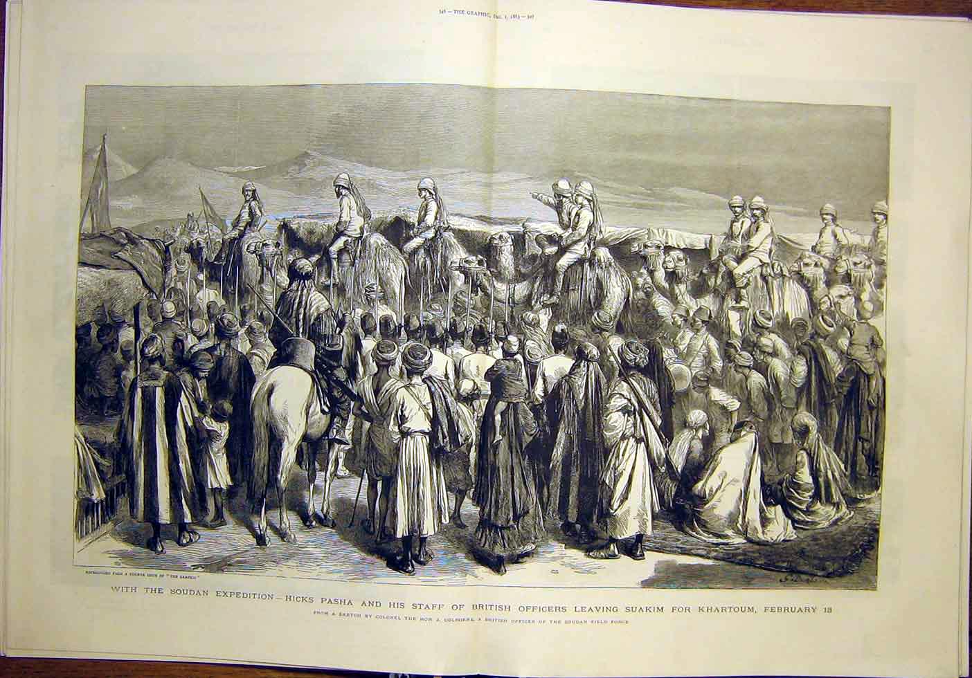 Original Old Antique Print Soudan Expedition Hicks Pasha Colborne 1883 19th