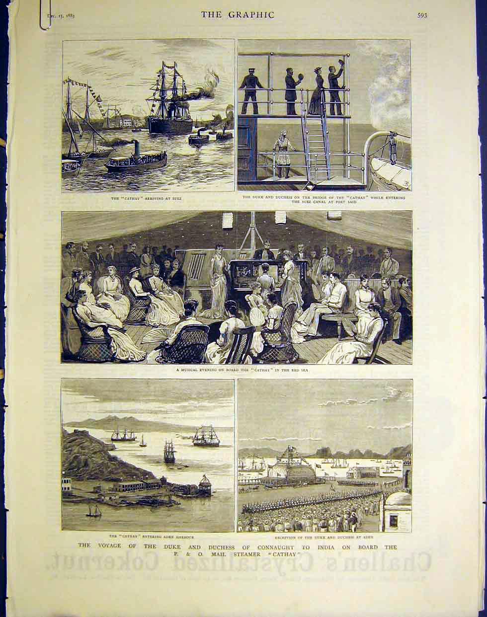Old Antique Print Voyage Duke Duchess Connaught India Cathay Bombay 1883 19th