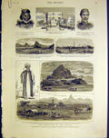 Original Old Antique Print Rebellion Soudan Sketches Map War France China 1883