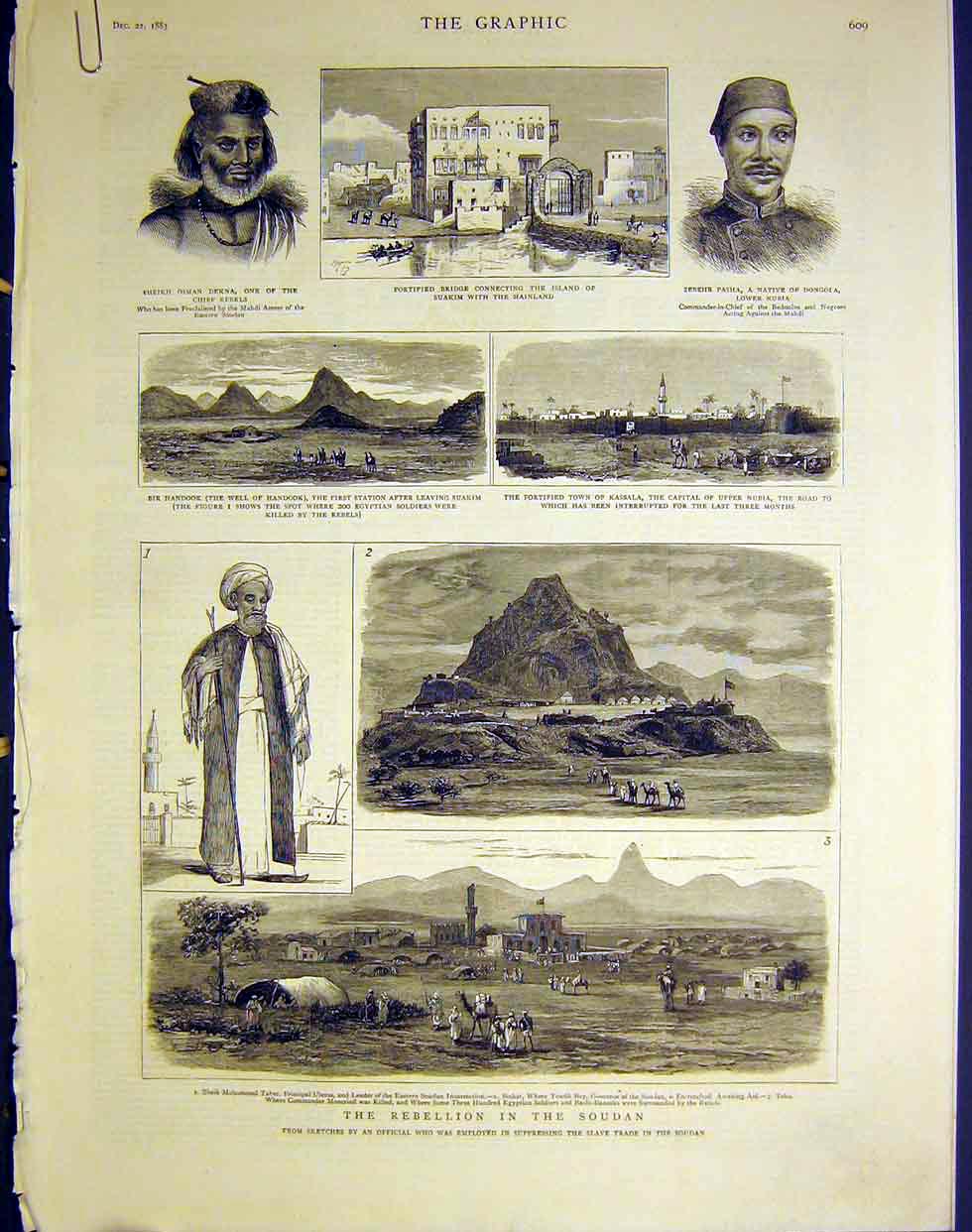 Original Old Antique Print Rebellion Soudan Sketches Map War France China 1883