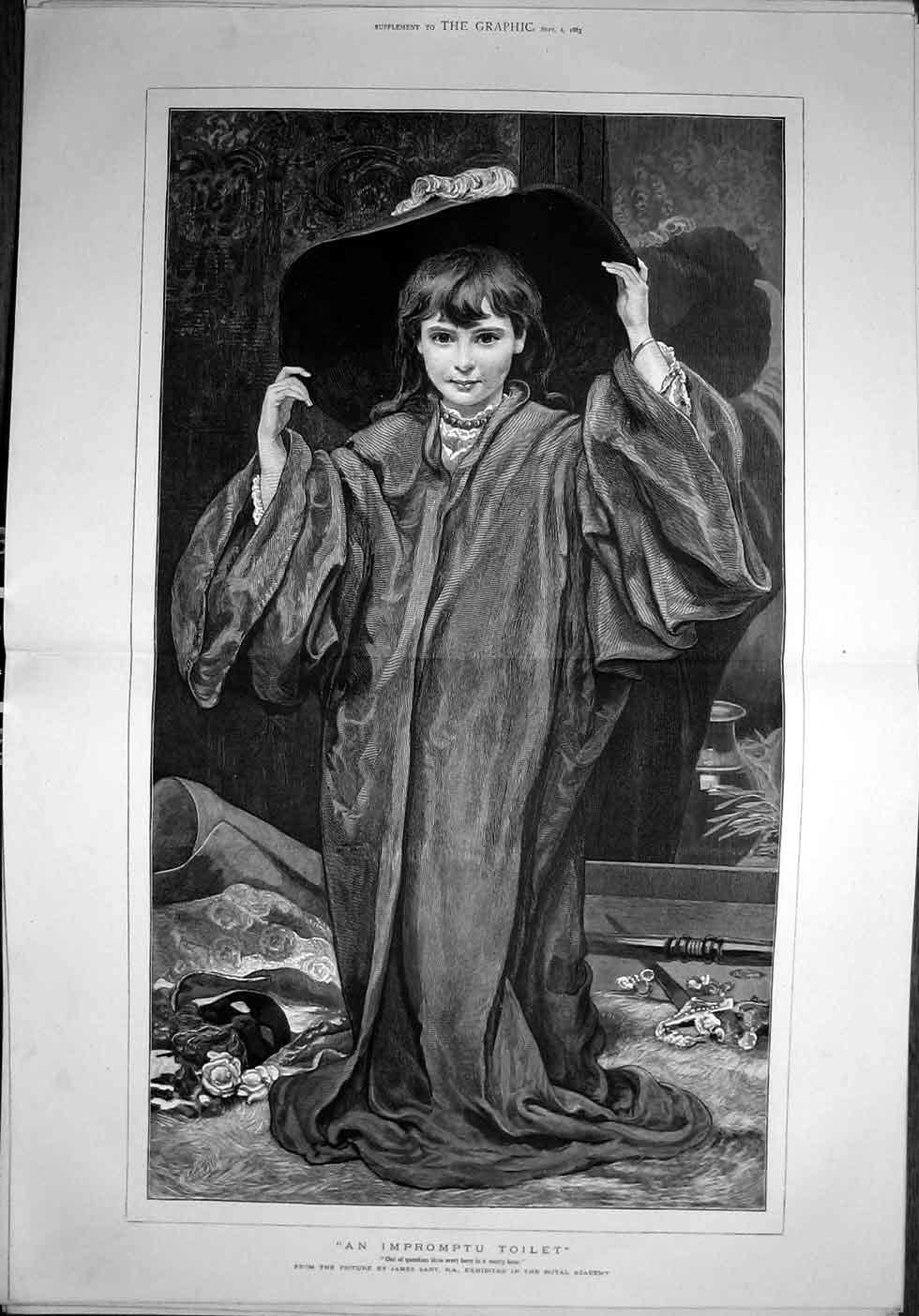 Old Antique Print Impromptu Toilet Sant Fine Art 1883 Child Fancy Dress 19th