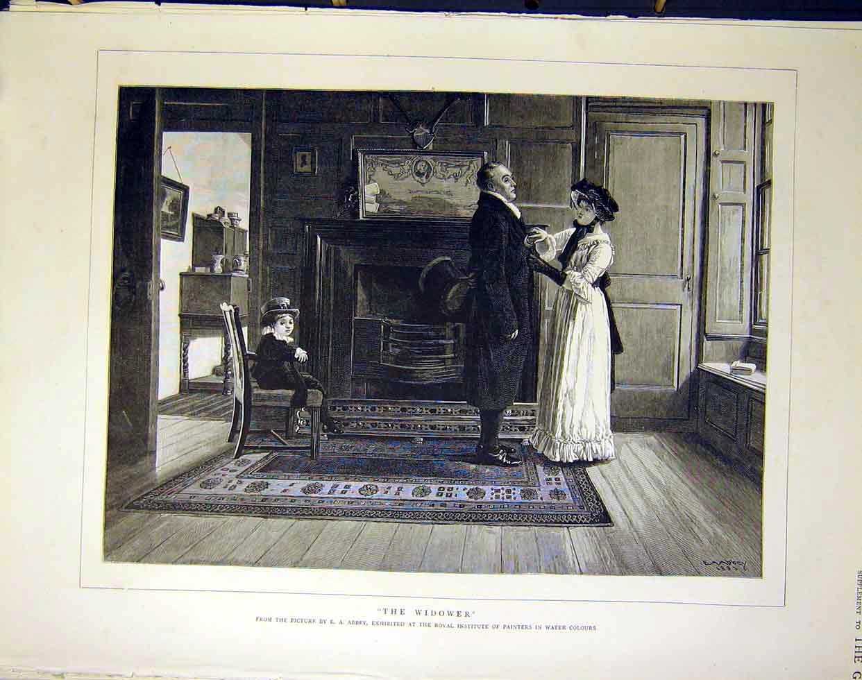 Original Old Antique Print Widower Abbey Royal Institute Painters Fine Art 1883