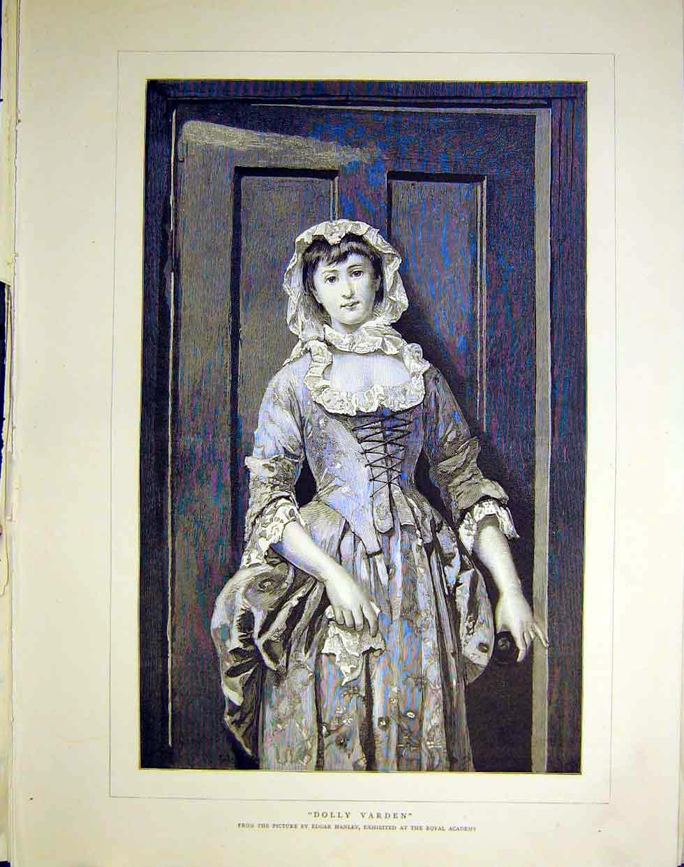 Original Old Antique Print Hanley Dolly Varden Lady Girl Portrait Fine Art 1883