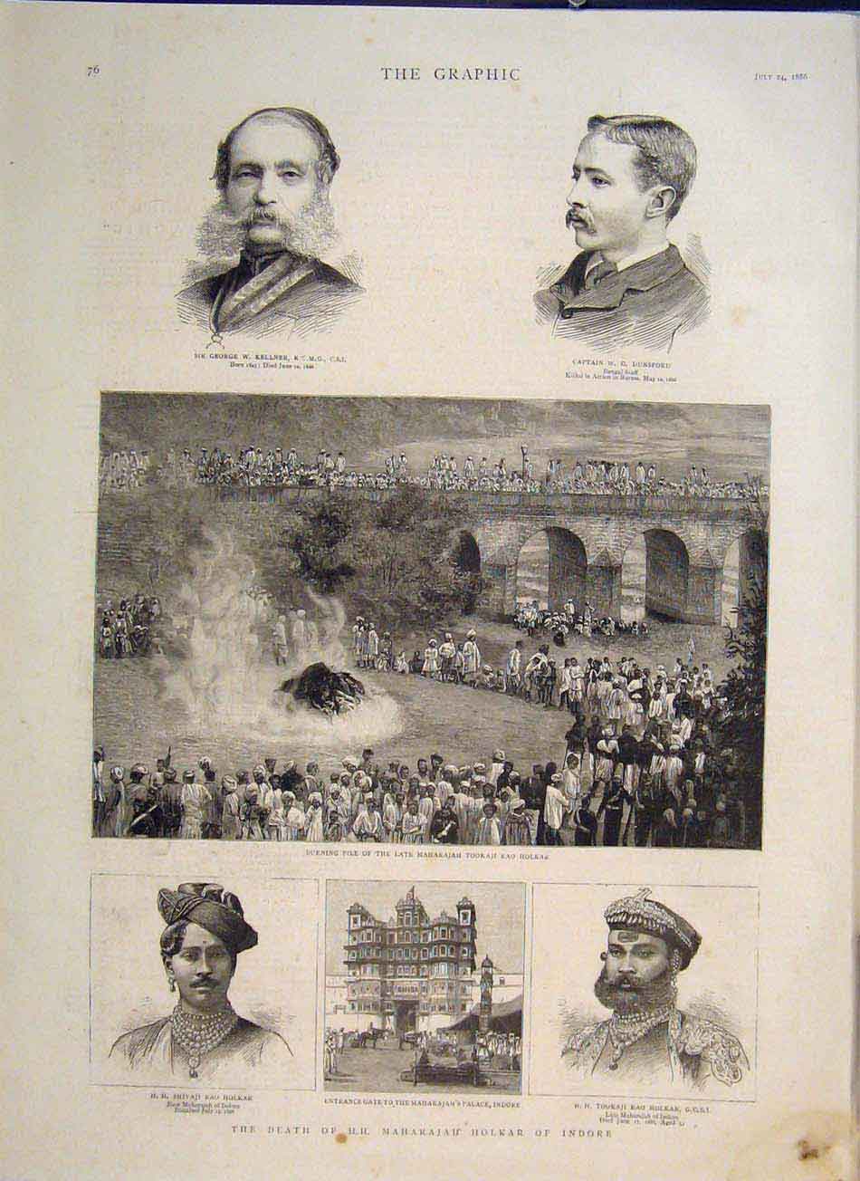 Old Antique Print Portrait Holkar Kellner Dunsford Maharajah Indore 1886 19th