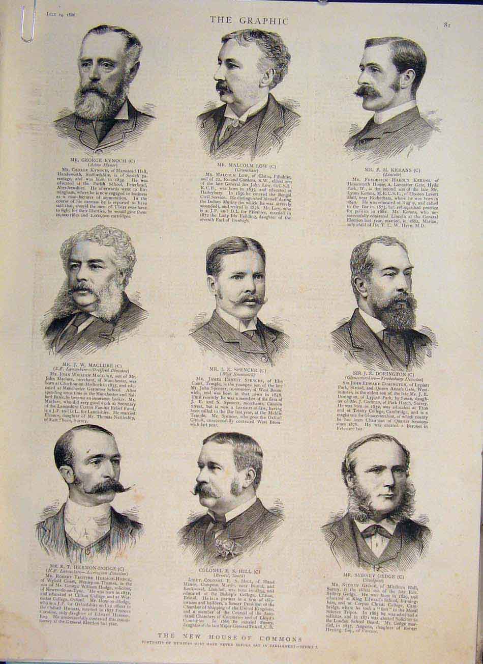 Old Antique Print Portraits Members House Commons Parliament London 1886 19th
