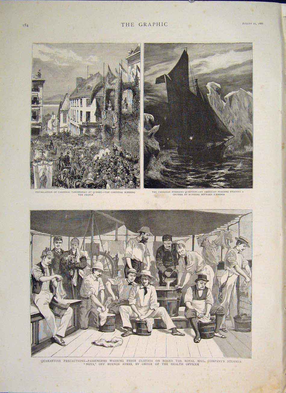Old Antique Print Cardinal Quebec American Poacher Neva Buenos Ayres 1886 19th