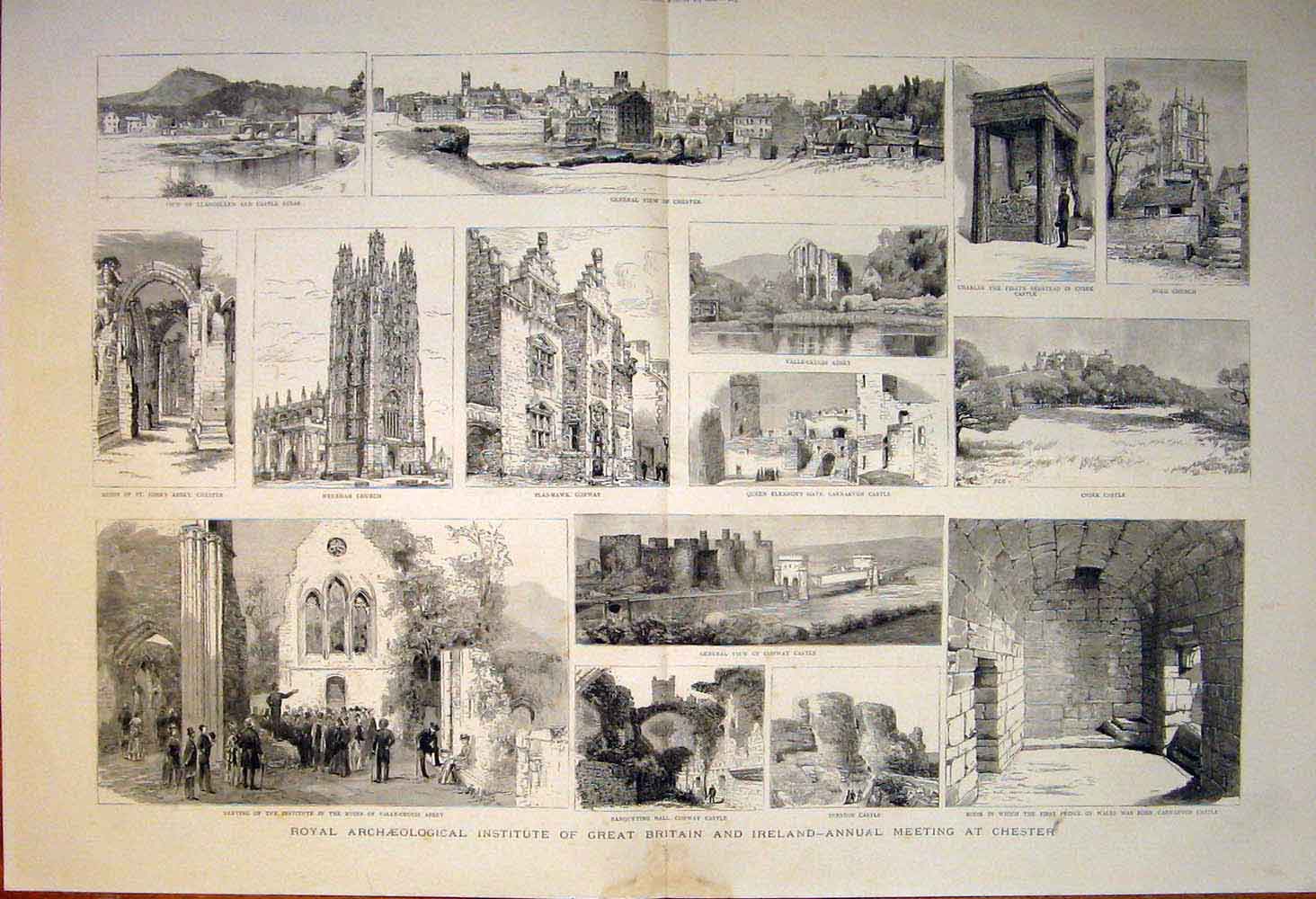 Old Antique Print Chester Royal Archaeological Institute Britain Ireland