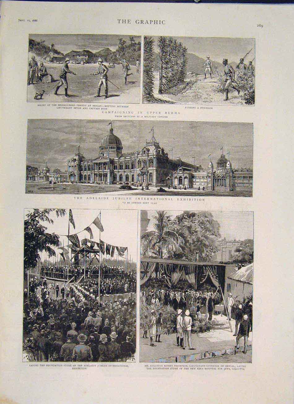 Original Old Antique Print Burma Sketches Adelaide Exhibition Ezra Jews Calcutta
