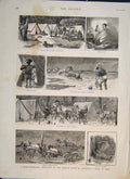 Original Old Antique Print Rabbibt Expedition Lachlan River Australia Flood 1886