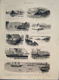 Original Old Antique Print Hms Nelson Cruise Australia New Zealand 1886 19th