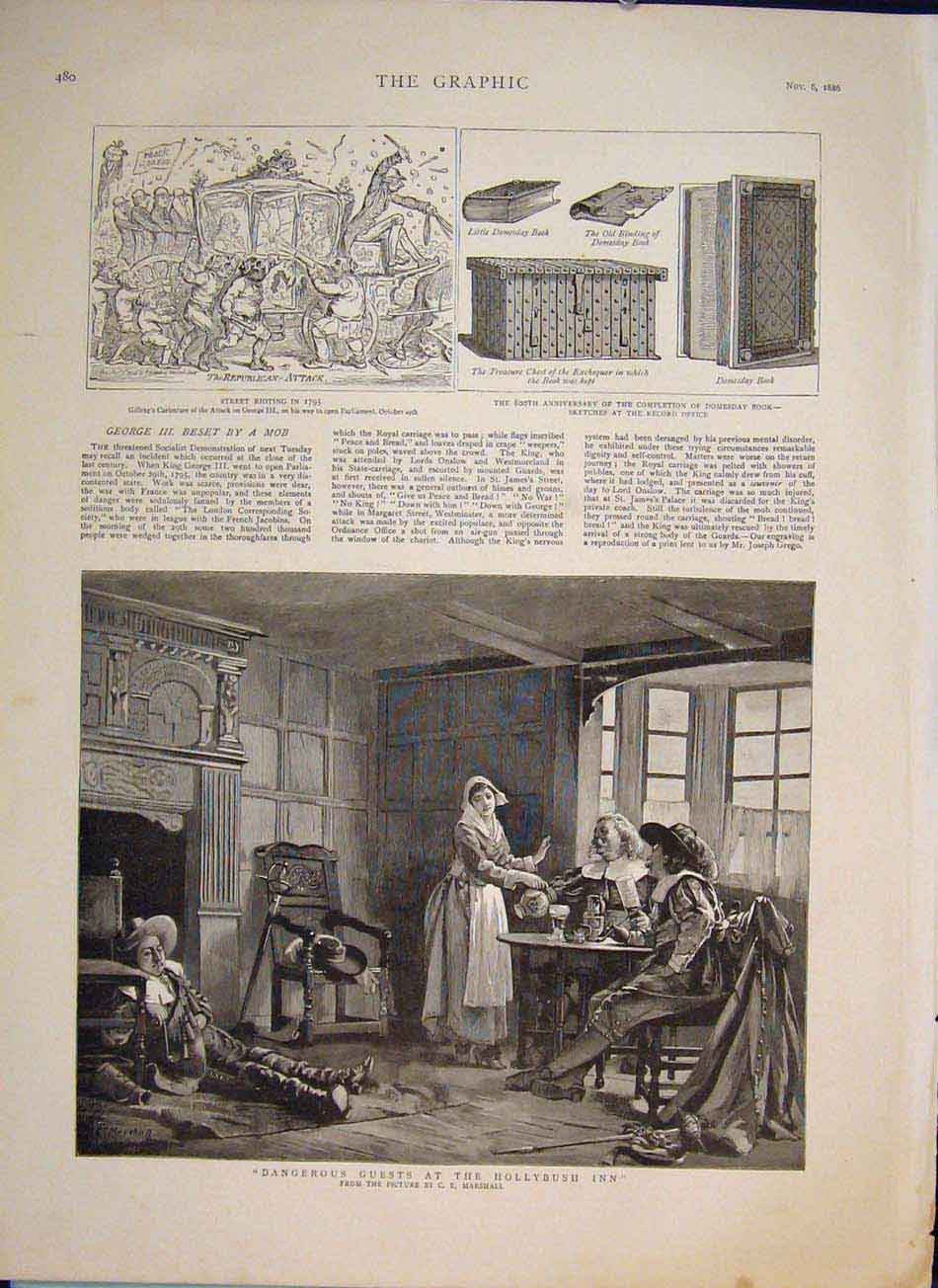 Original Old Antique Print Riot 1795 Domesday Book Hollybush Inn Marshall 1886