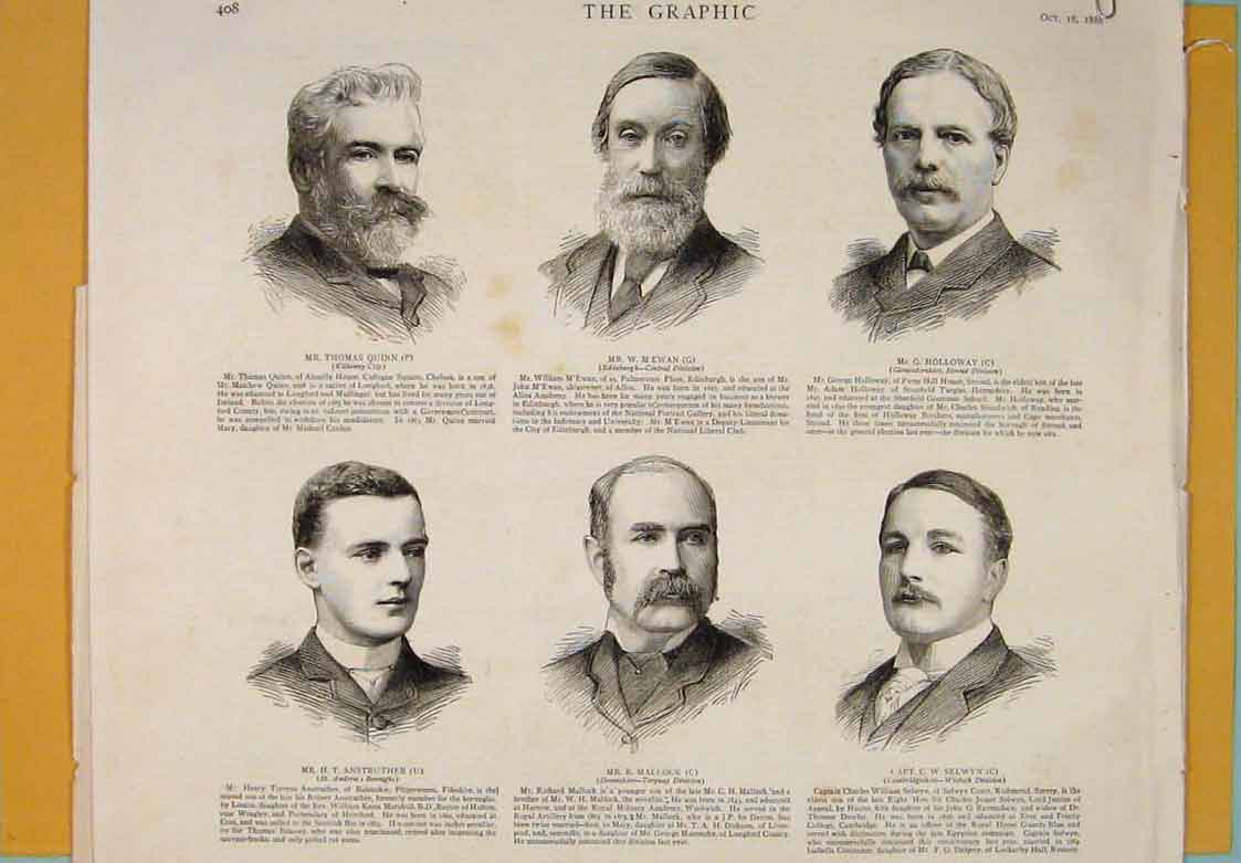 Original Old Antique Print Portrait House Commons Parliament Members 1886 19th