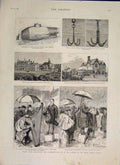 Original Old Antique Print Niagra Fishing Boats Washington Newmarket London 1886