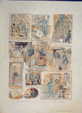 Original Old Antique Print Housekeeping Holiday Family Sketches Colour 1886 19th