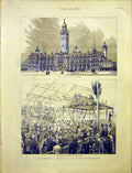 Original Old Antique Print Imperial Institute South Kensington Building 1887