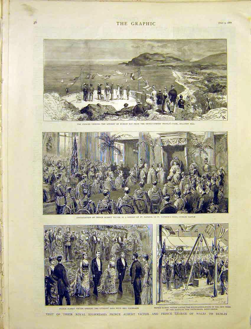 Antique Print Ref.859 Prince Albert Victor George Wales Dublin Ireland 1887