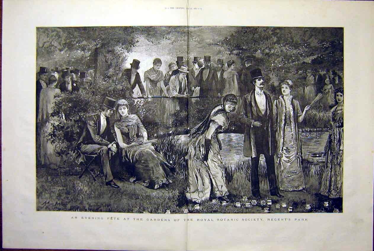 Original Old Antique Print Fete Royal Botanic Society Garden Regent'S Park 1887