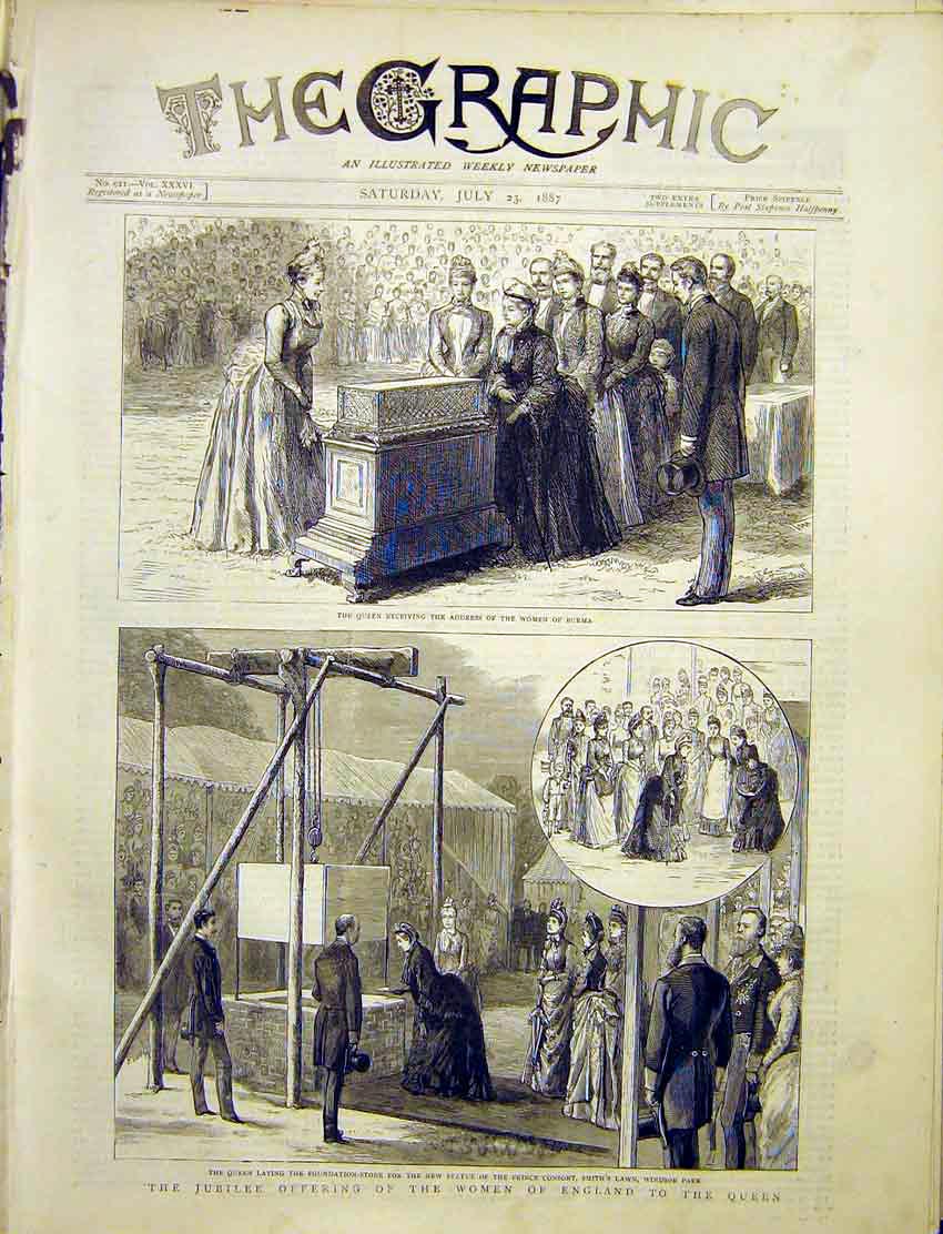Original Old Antique Print Jubilee Women England Burma Windsor Park 1887 19th