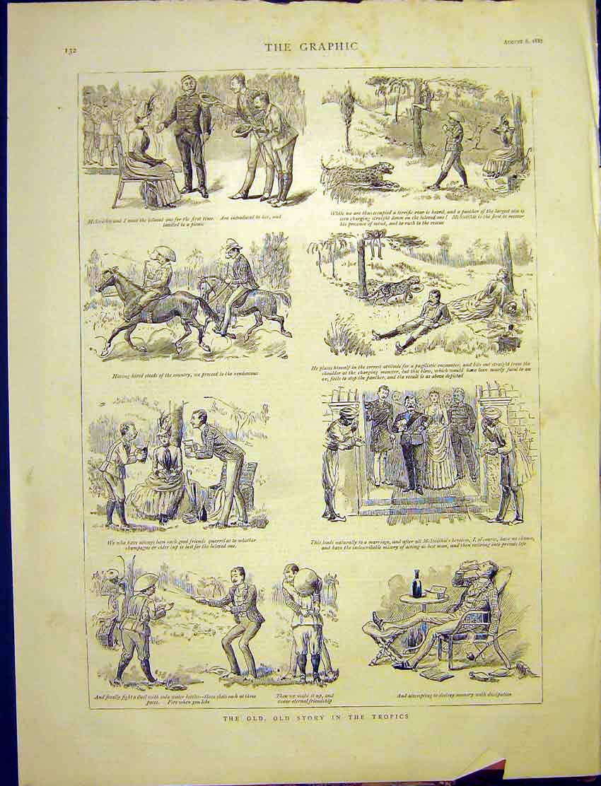 Original Old Antique Print Tropics Sketches Story 1887 19th Century