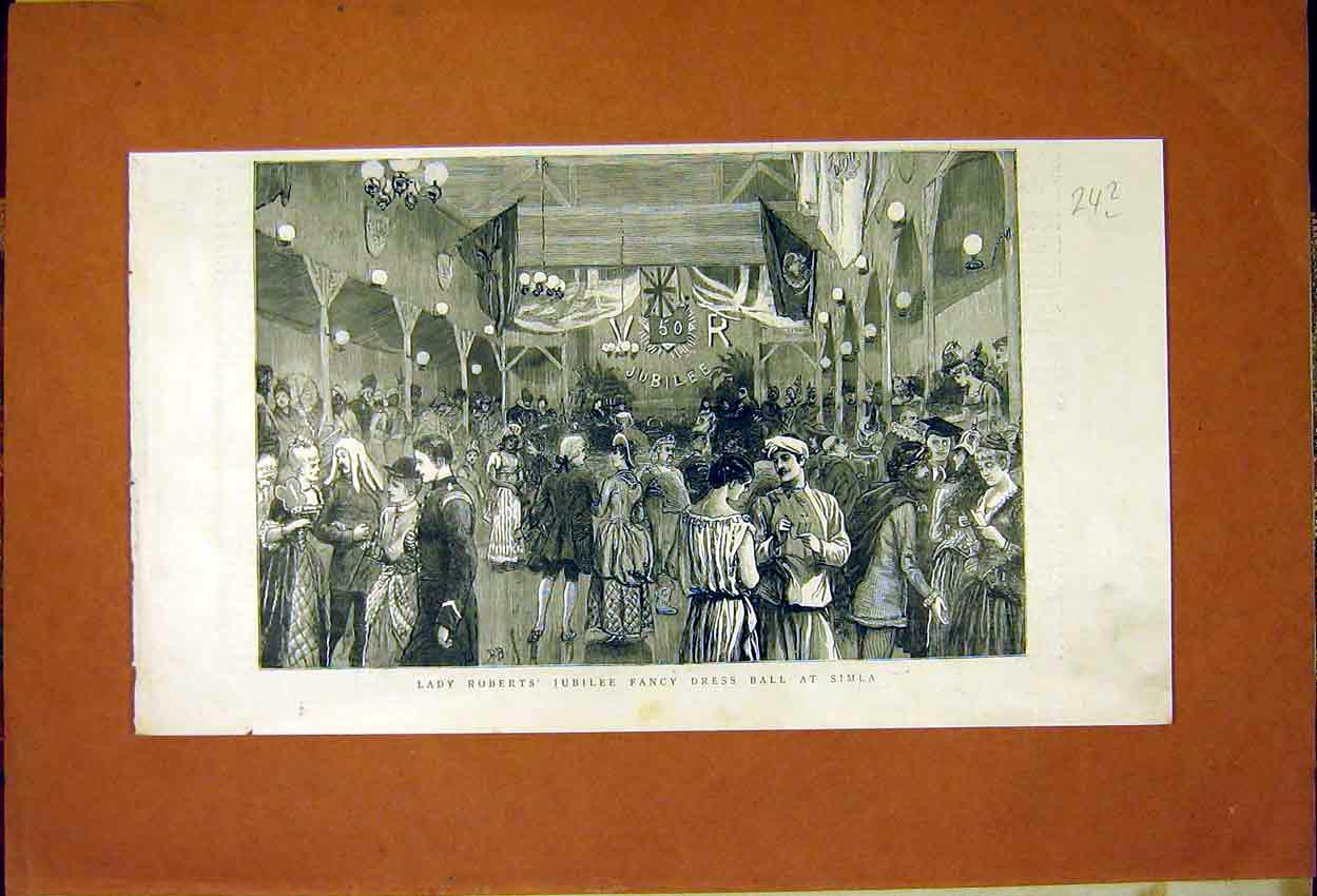 Original Old Antique Print Roberts Jubilee Fancy Dress Ball Simla 1887 19th