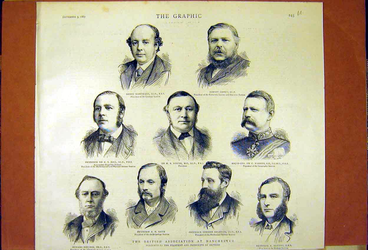 Old Antique Print Portrait British Association Manchester President 1887 19th