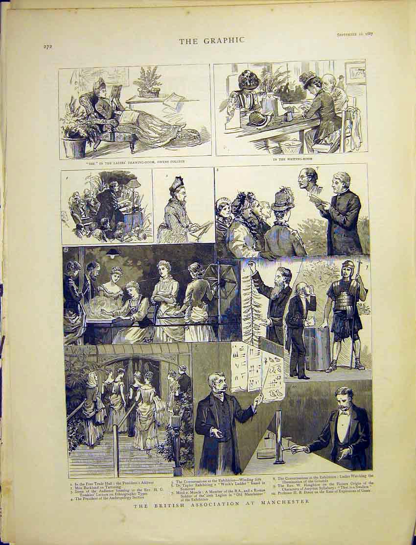 Original Old Antique Print British Asscociation Manchester Owen'S College 1887