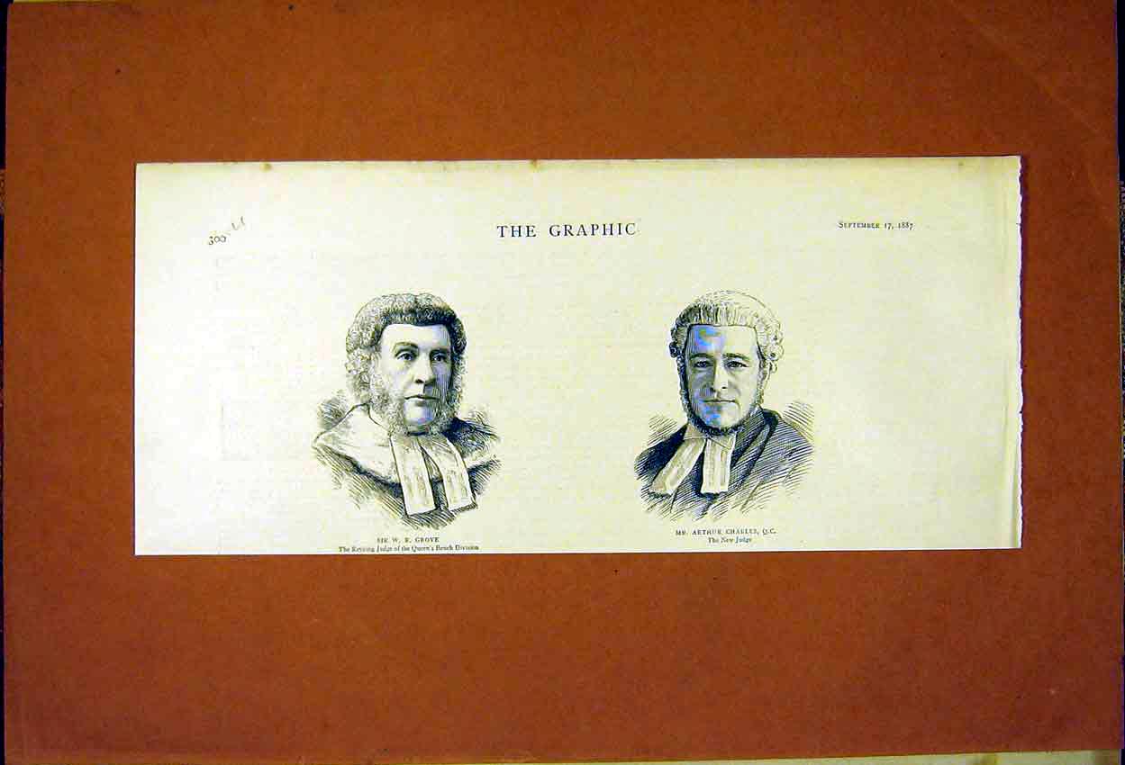 Original Old Antique Print Portrait Grove Judge Queen'S Bench Charles 1887 19th