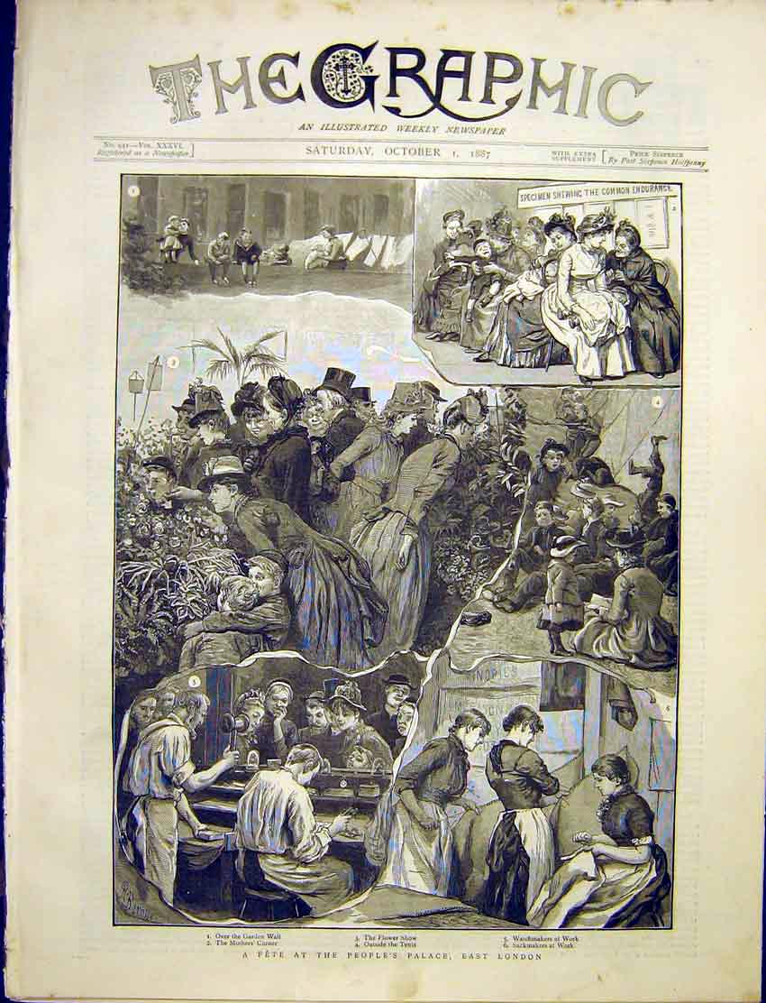 Original Old Antique Print Fete People'S Palace East London Sketch 1887 19th