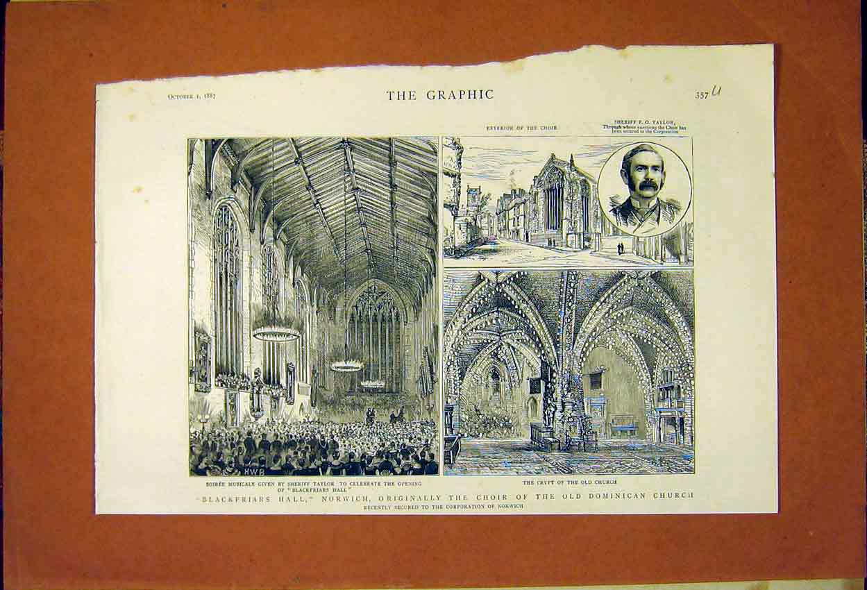 Old Antique Print Blackfriars Hall Northwich Choir Dominican Church 1887 19th