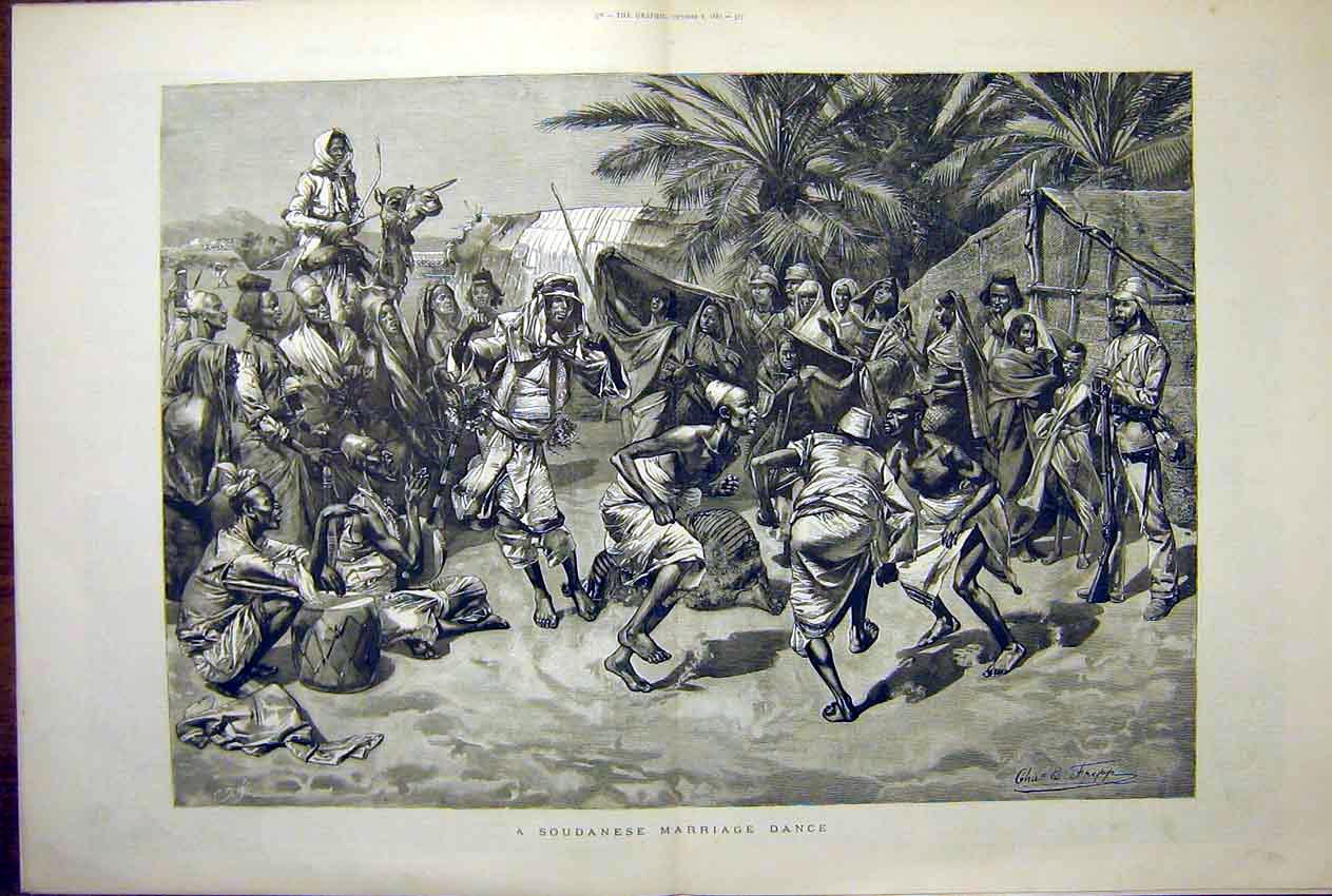 Original Old Antique Print Soudanese Marriage Dance Soudan Natives 1887 19th