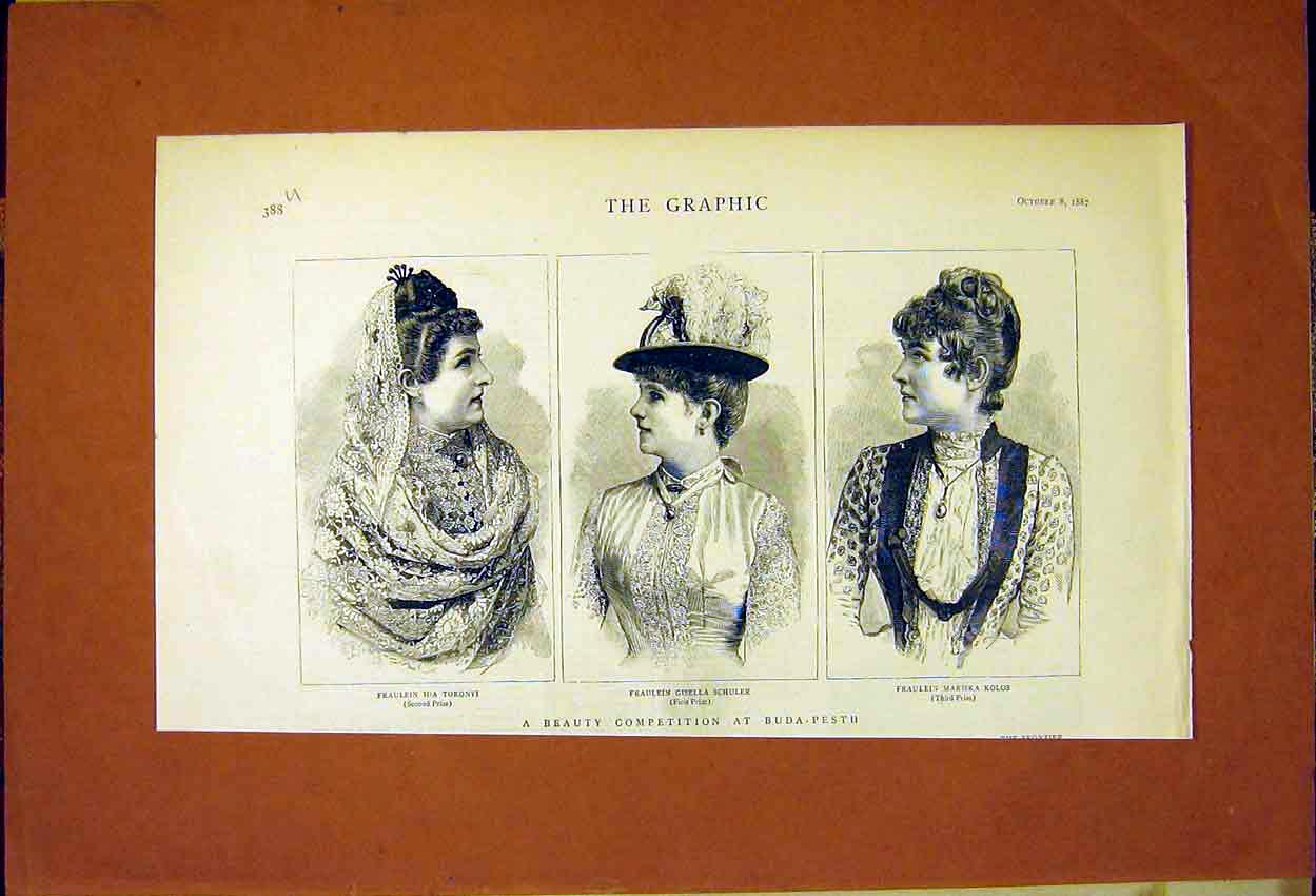 Original Old Antique Print Buda-Pesth Beauty Competition Toronyi Schuler Kolos