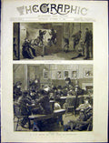 Original Old Antique Print Gymnasium Skittle Alley Play-Room Poor Islington 1887