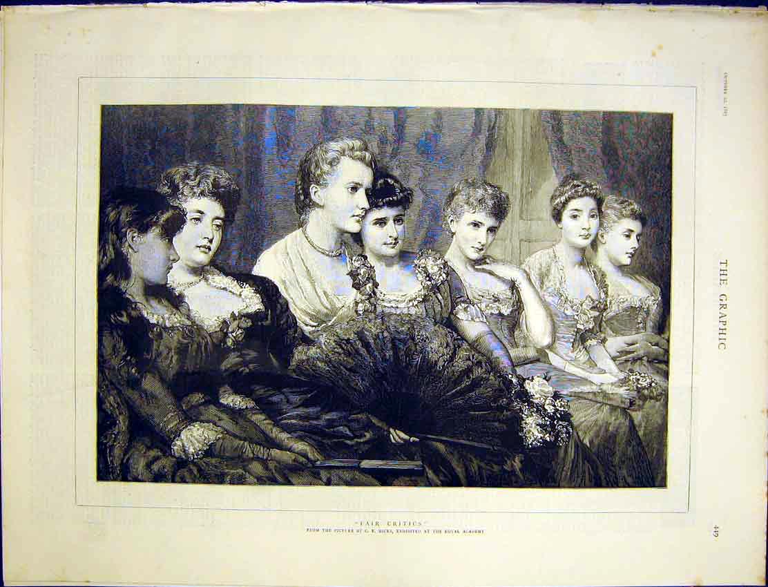 Original Old Antique Print Fair Critics Hicks Fine Art 1887 Ladies Audience 19th